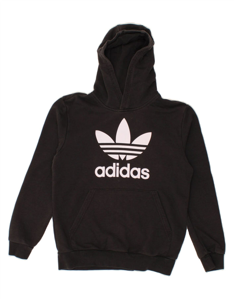 ADIDAS Boys Graphic Hoodie Jumper 13-14 Years Black Cotton | Vintage Adidas | Thrift | Second-Hand Adidas | Used Clothing | Messina Hembry 