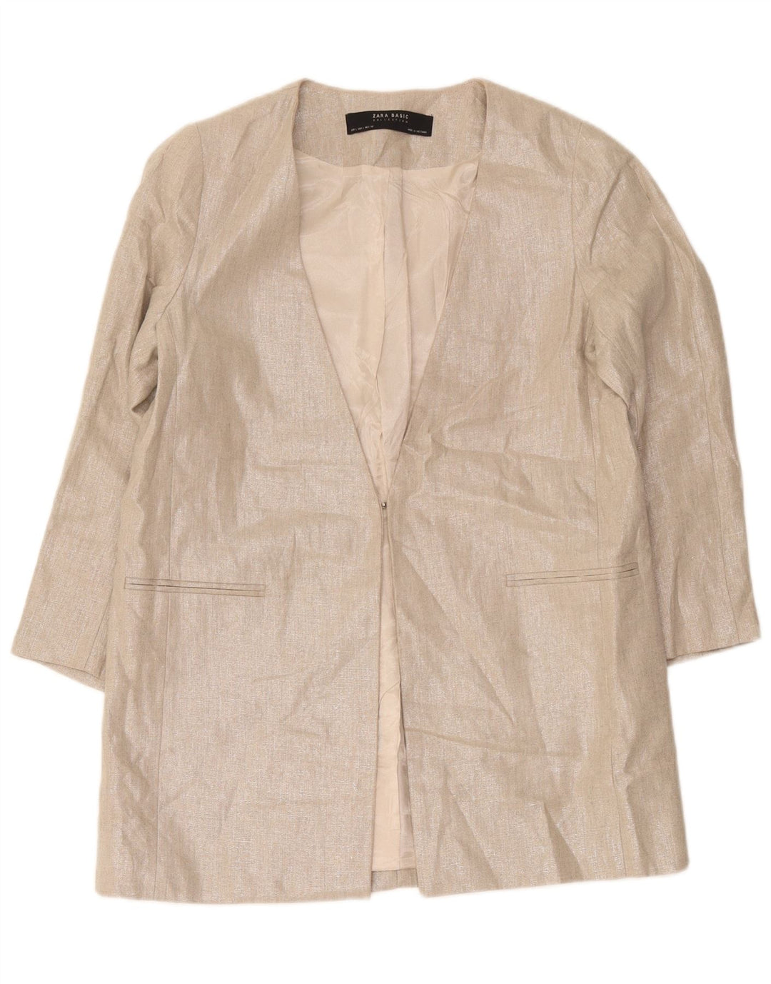 Zara Womens 3/4 Sleeve Blazer Jacket UK 14 Large Grey