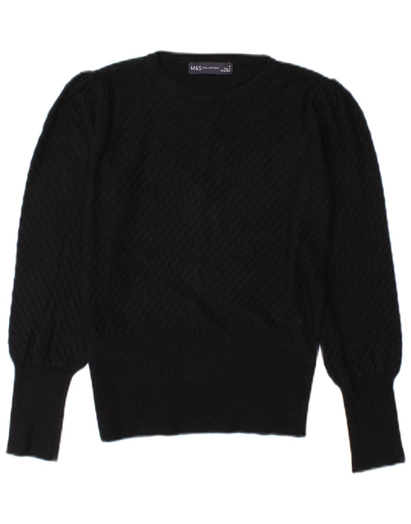 Marks & Spencer Womens Crew Neck Jumper Sweater UK 8 Smal Black Viscose