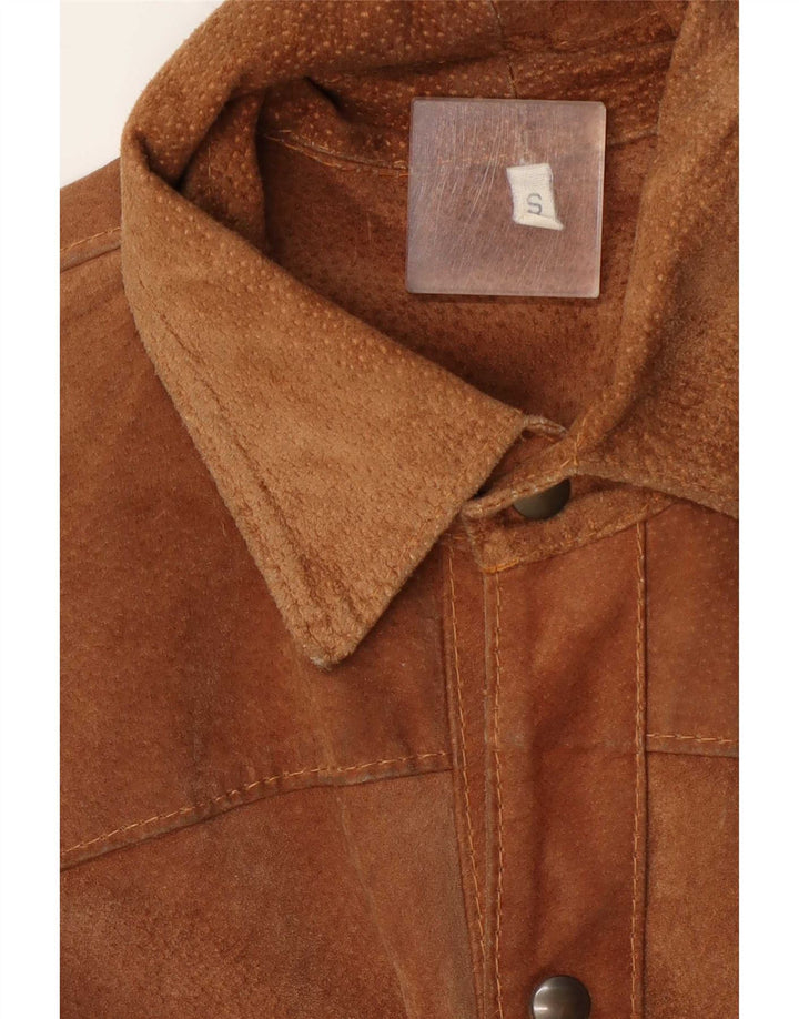 Vintage Mens Suede Shirt Small Brown