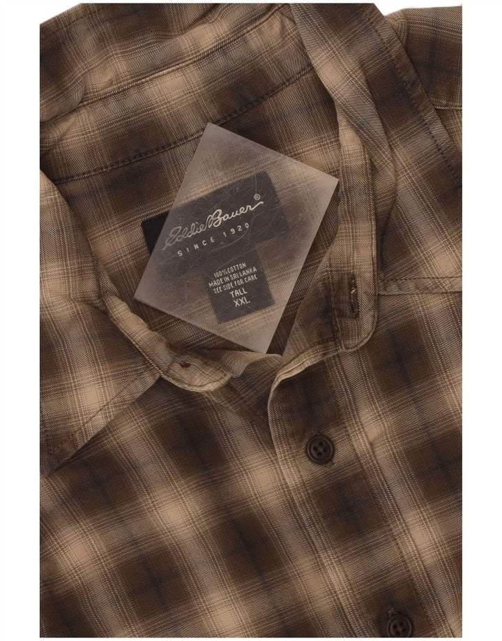 Eddie Bauer Mens Tall Shirt 2XL Beige Check Cotton