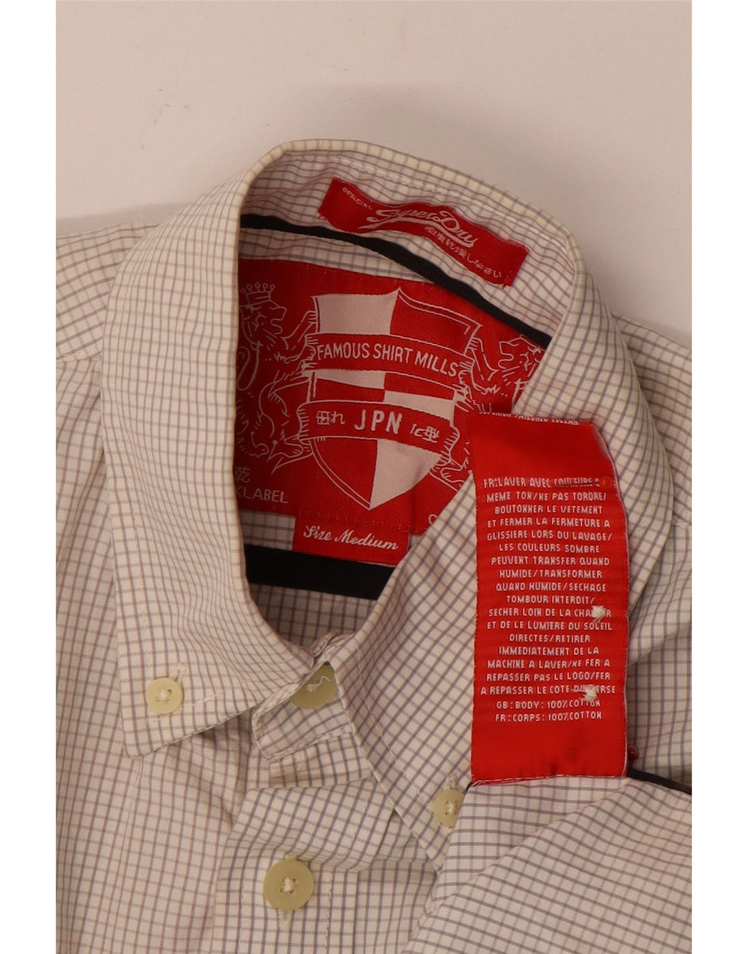 Superdry Mens Short Sleeve Shirt Medium Off White Check Cotton