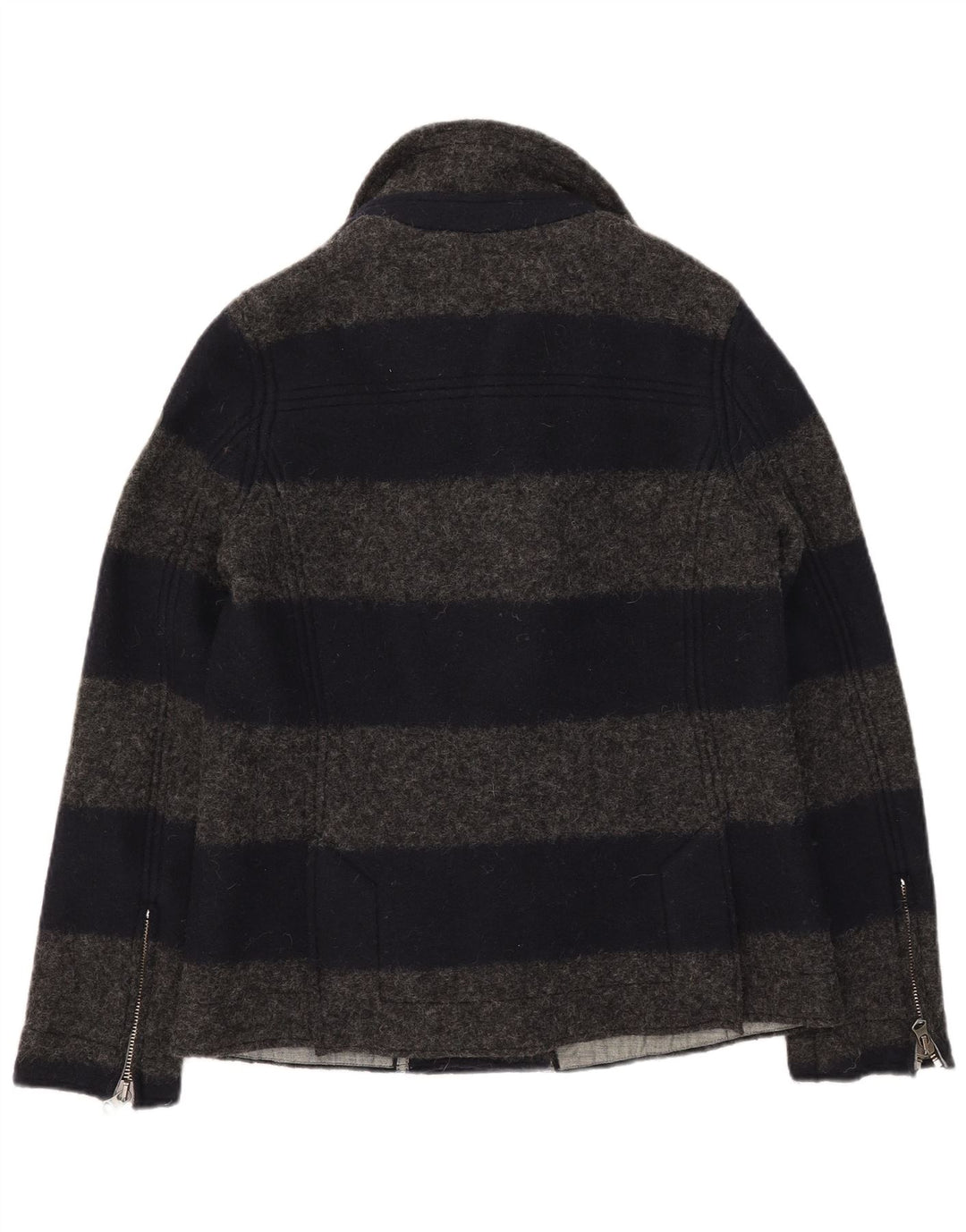 Replay Womens Pea Coat UK 18 XL Grey Striped Wool