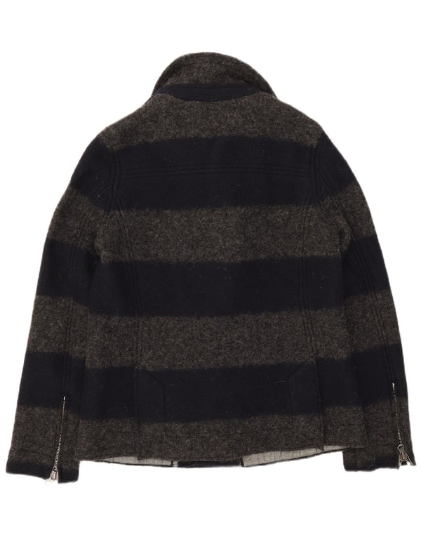 Replay Womens Pea Coat UK 18 XL Grey Striped Wool