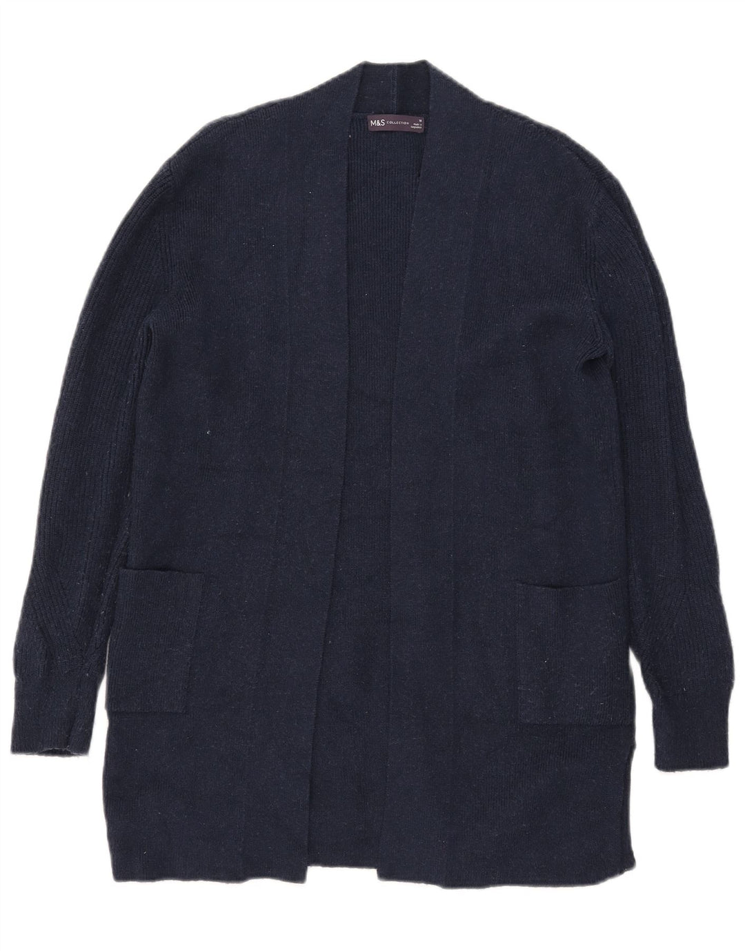 Marks & Spencer Womens Longline Open Cardigan Sweater UK 10 Small Navy Blue