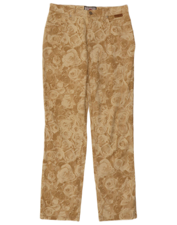 Mauriece Abot Womens Straight Casual Trousers W32 L30 Beige Floral Cotton