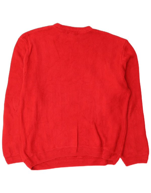 Chaps Mens Crew Neck Jumper Sweater 2XL Red Herringbone Cotton