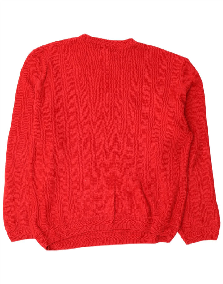 Chaps Mens Crew Neck Jumper Sweater 2XL Red Herringbone Cotton