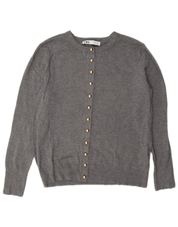 Zara Womens Cardigan Sweater UK 14 Large Grey Viscose Classic