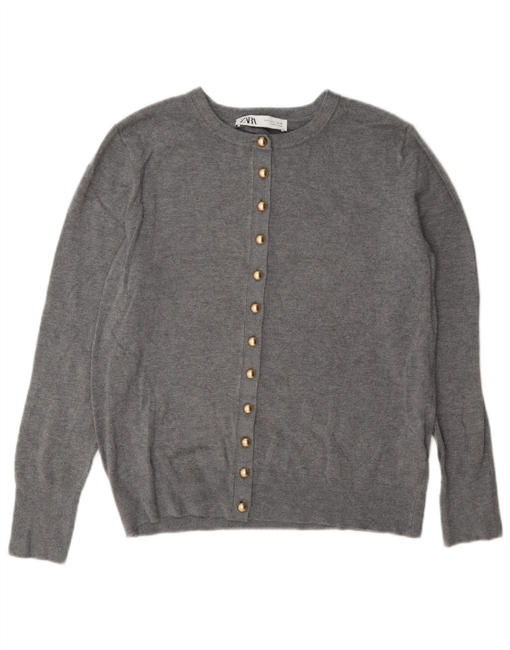 Zara Womens Cardigan Sweater UK 14 Large Grey Viscose Classic