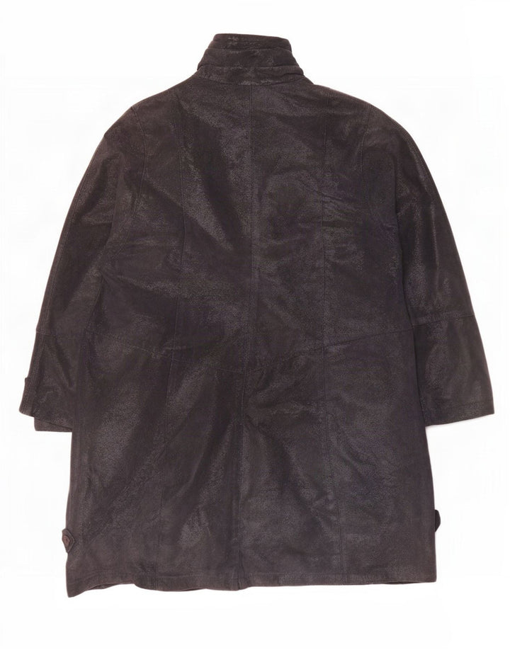Atwardson Womens Oversized Leather Coat EU 36 Small Navy Blue