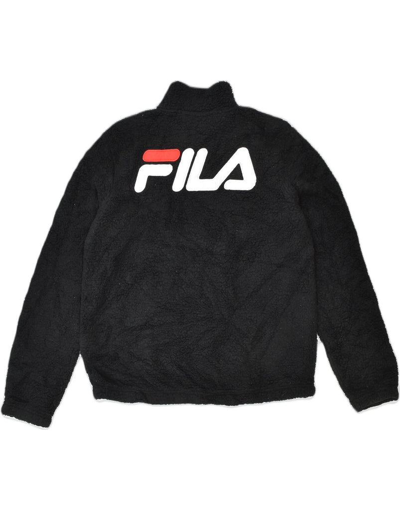 FILA Womens Graphic Fleece Zip Neck Jumper Sweater UK 14 Large Black | Vintage | Thrift | Second-Hand | Used Clothing | Messina Hembry 