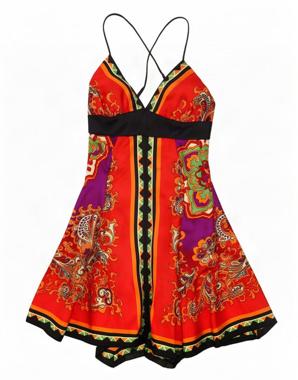 Rubber Ducky Womens Sleeveless Halter Dress UK 10 Small Red Floral