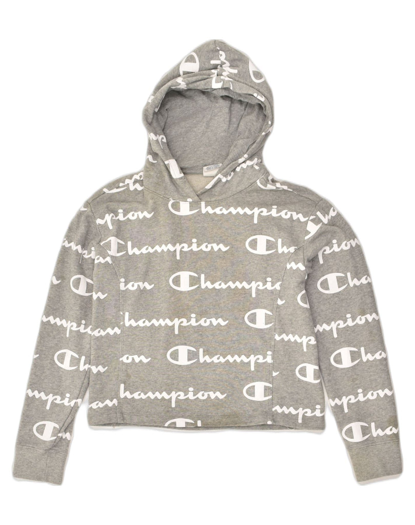 CHAMPION Girls Crop Hoodie Jumper 11-12 Years Large  Grey Cotton | Vintage Champion | Thrift | Second-Hand Champion | Used Clothing | Messina Hembry 