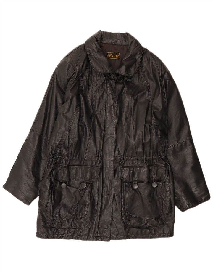 Vintage Womens Loose Fit Leather Coat EU 40 Medium Black Leather