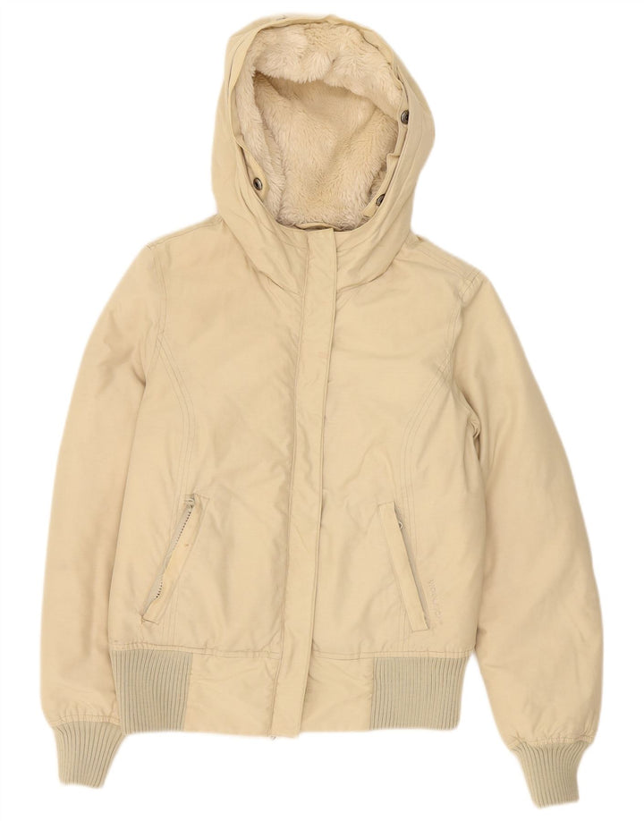 Woolrich Womens Hooded Oversized Padded Jacket UK 10 Small Beige Cotton