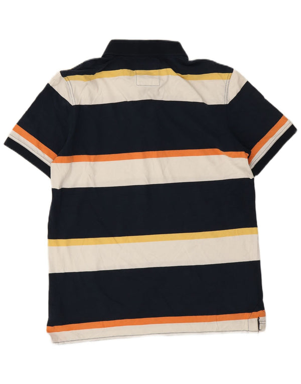 Crew Clothing Mens Polo Shirt Large Navy Blue Striped Cotton