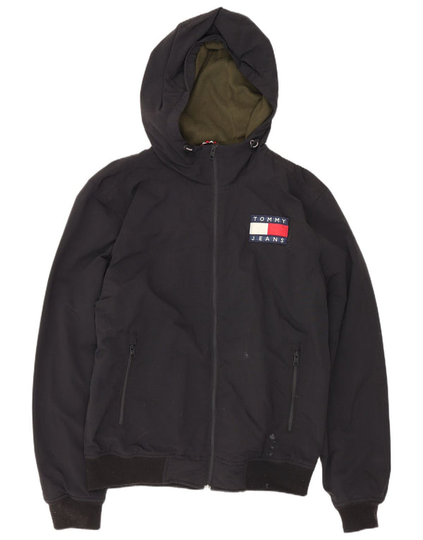 Tommy Hilfiger Mens Hooded Bomber Jacket UK 38 Medium Black Polyamide