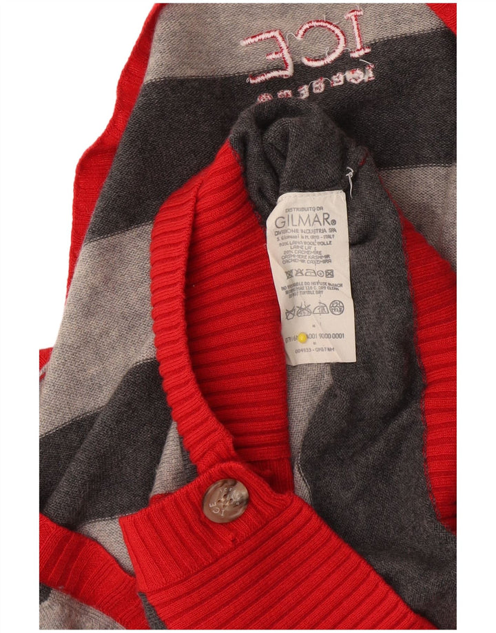 Iceberg Womens Longline Cardigan Sweater UK 10 Small Grey Striped Wool