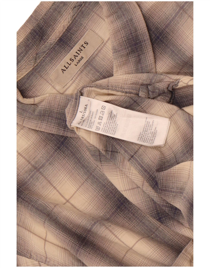 All Saints Mens Flannel Shirt Large Beige Check Cotton