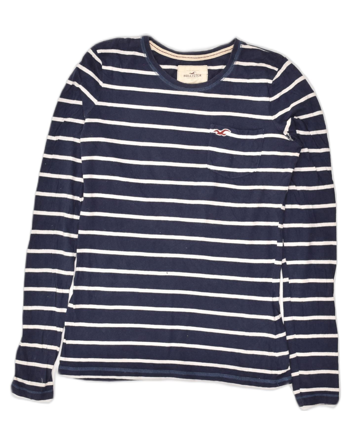 HOLLISTER Womens Top Long Sleeve UK 8 Small Navy Blue Striped Cotton, Vintage & Second-Hand Clothing Online