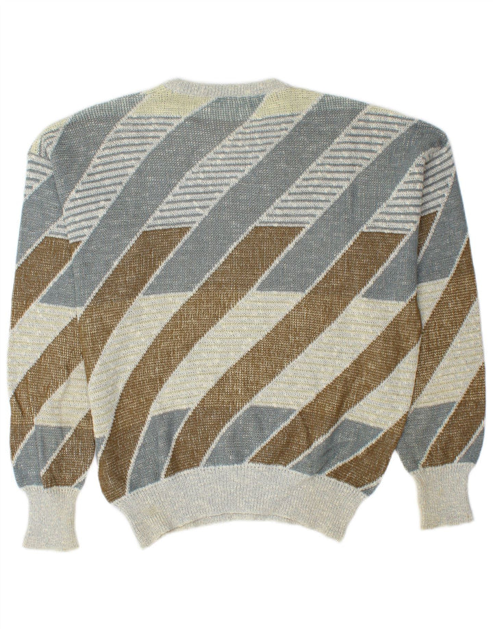 Vintage Mens Crew Neck Jumper Sweater Medium Multicoloured Striped Cotton