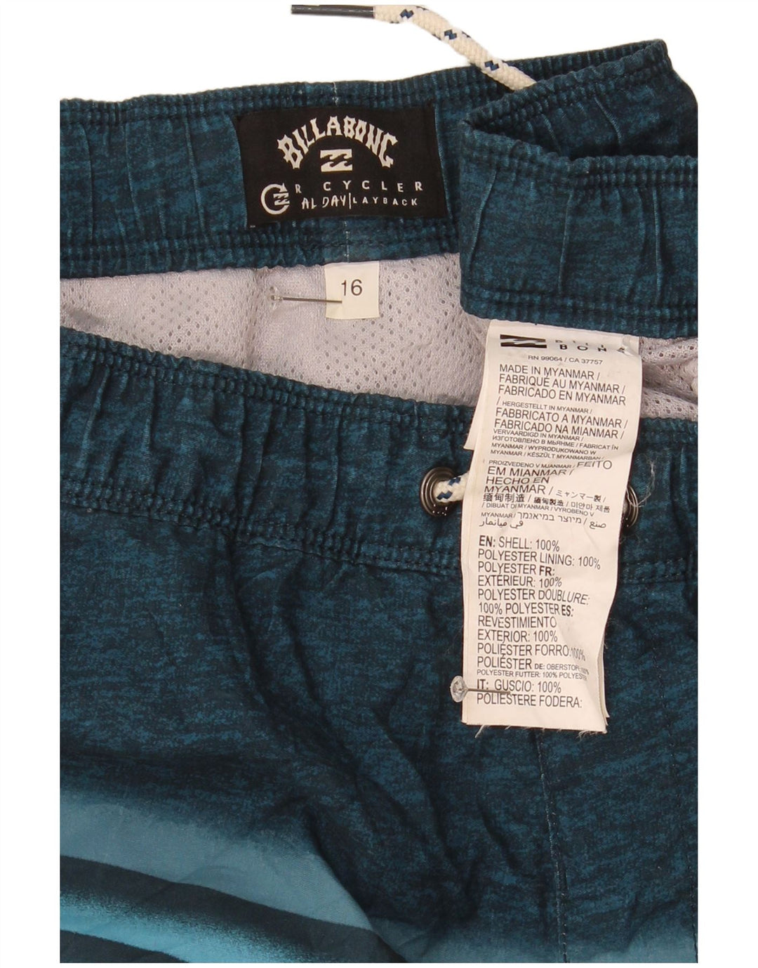 Billabong Boys Swimming Shorts 15-16 Years  Navy Blue Striped Polyester