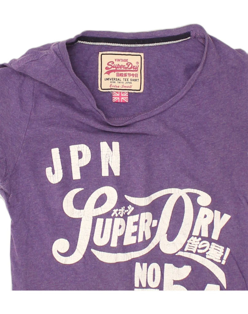 SUPERDRY Womens Graphic T-Shirt Top UK 6 XS Purple Cotton | Vintage Superdry | Thrift | Second-Hand Superdry | Used Clothing | Messina Hembry 