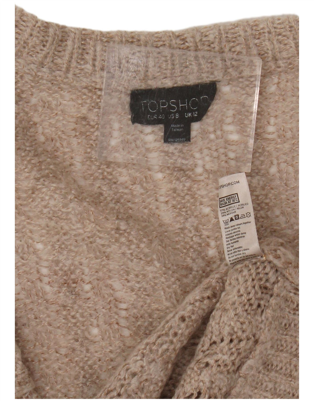 Topshop Womens Oversized Cardigan Sweater UK 12 Medium Beige Acrylic