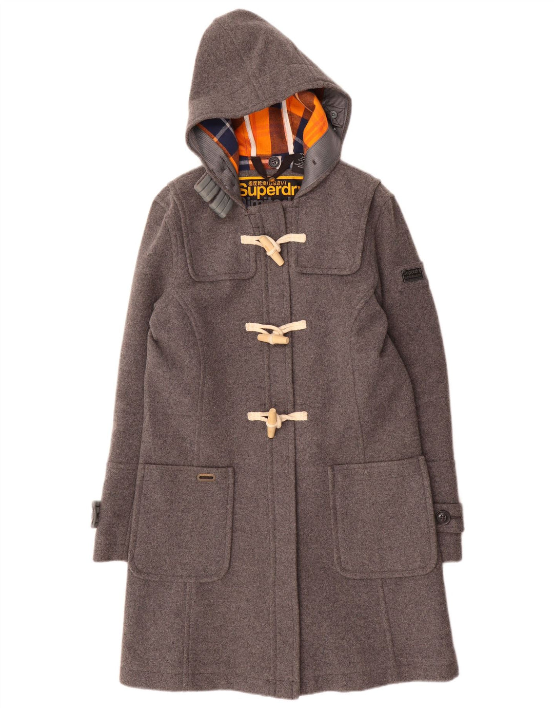 Superdry Womens Hooded Duffle Coat UK 12 Medium Grey Wool