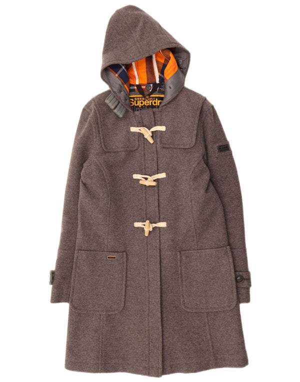 Superdry Womens Hooded Duffle Coat UK 12 Medium Grey Wool