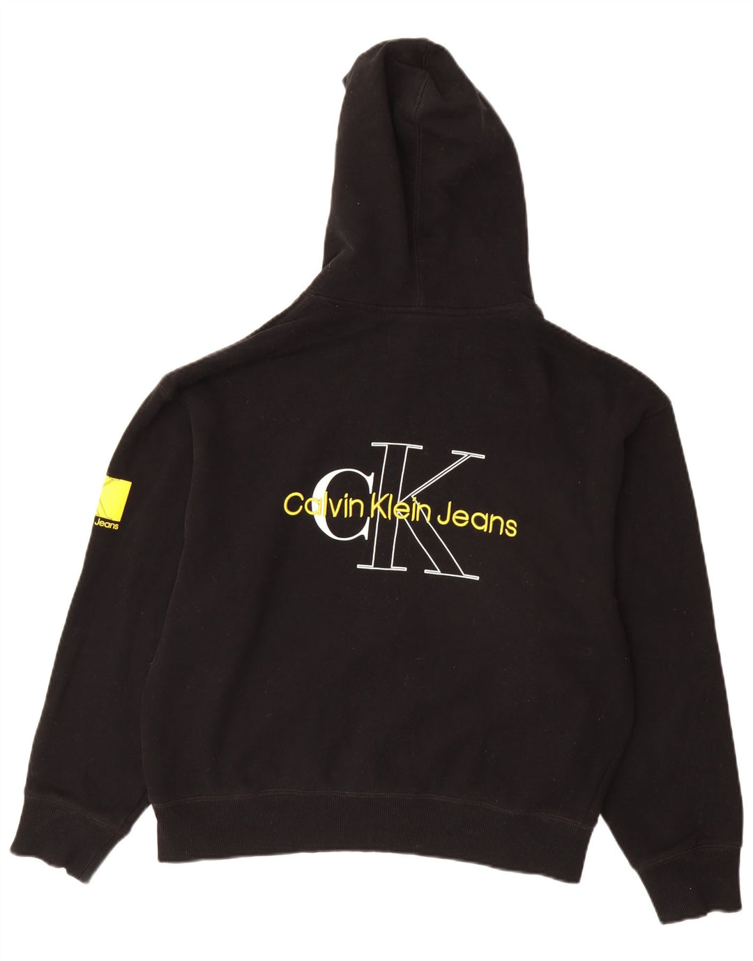 CALVIN KLEIN JEANS Mens Graphic Hoodie Jumper Medium Black Cotton