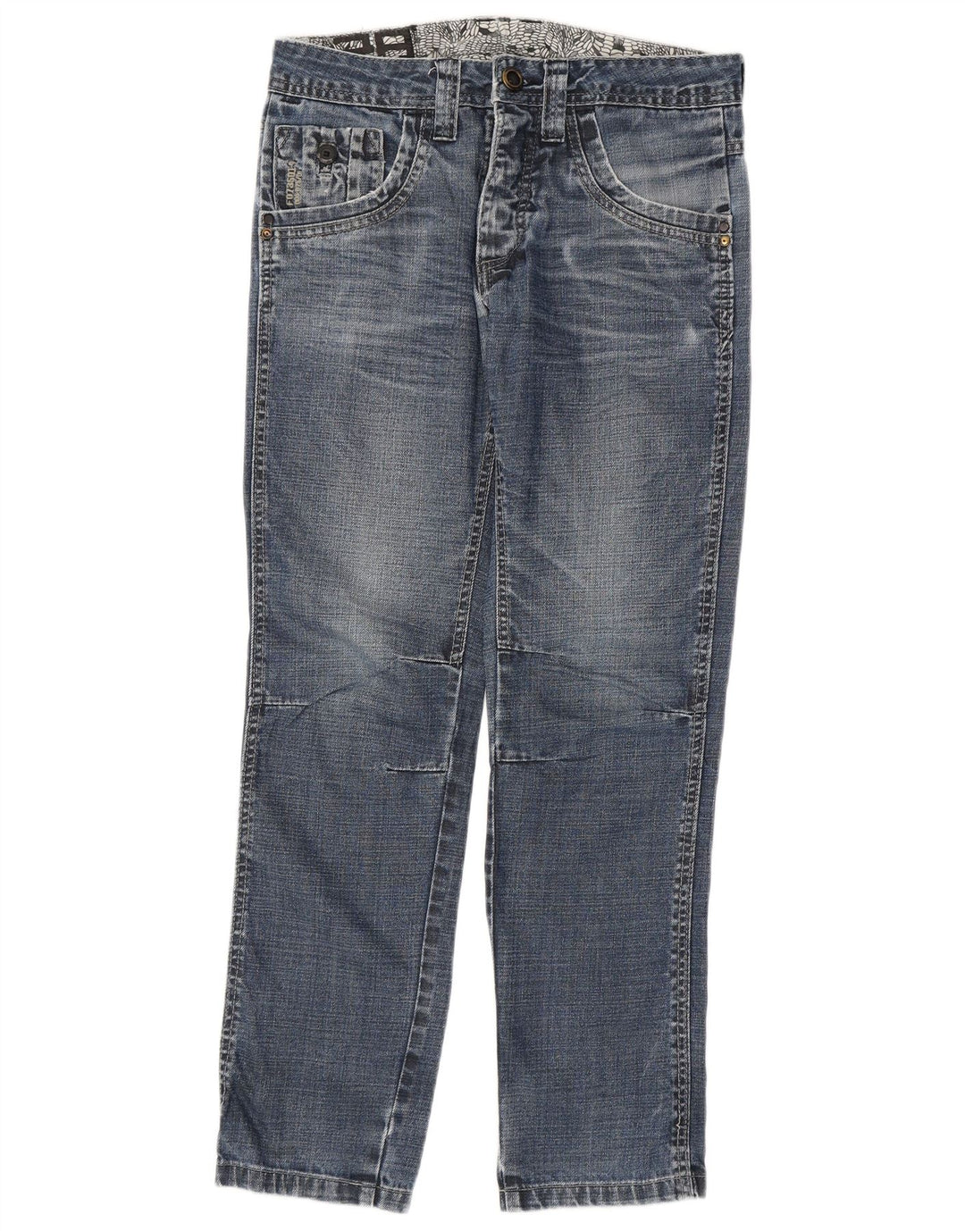 Springfield Mens Graphic Straight Jeans W28 L30 Blue Cotton