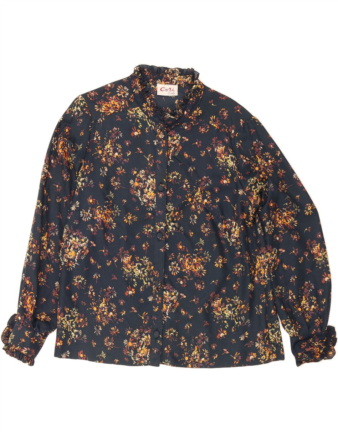VINTAGE Womens Shirt Blouse UK 14 Medium Navy Blue Floral Vintage Vintage and Second-Hand Vintage from Messina Hembry 