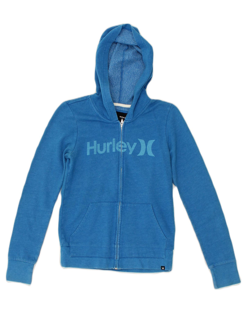 HURLEY Womens Graphic Zip Hoodie Sweater UK 8 Small Blue Cotton | Vintage Hurley | Thrift | Second-Hand Hurley | Used Clothing | Messina Hembry 