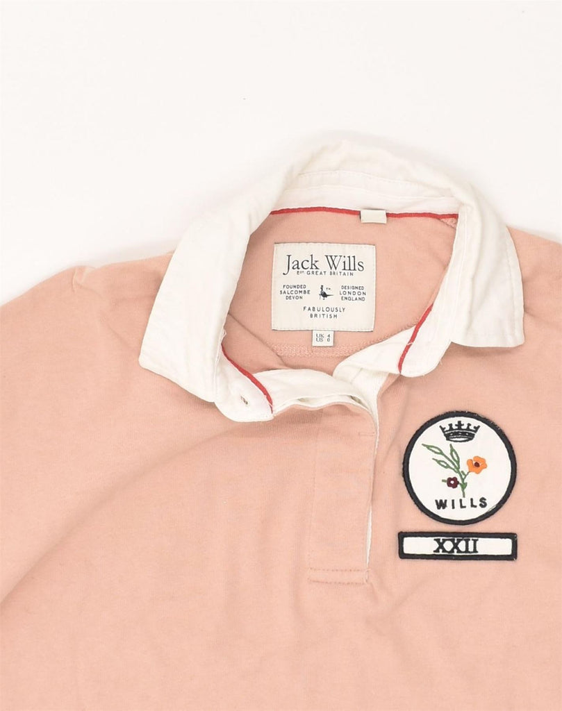 JACK WILLS Womens Loose Fit Long Sleeve Rugby Polo Shirt UK 4 XS Pink | Vintage Jack Wills | Thrift | Second-Hand Jack Wills | Used Clothing | Messina Hembry 