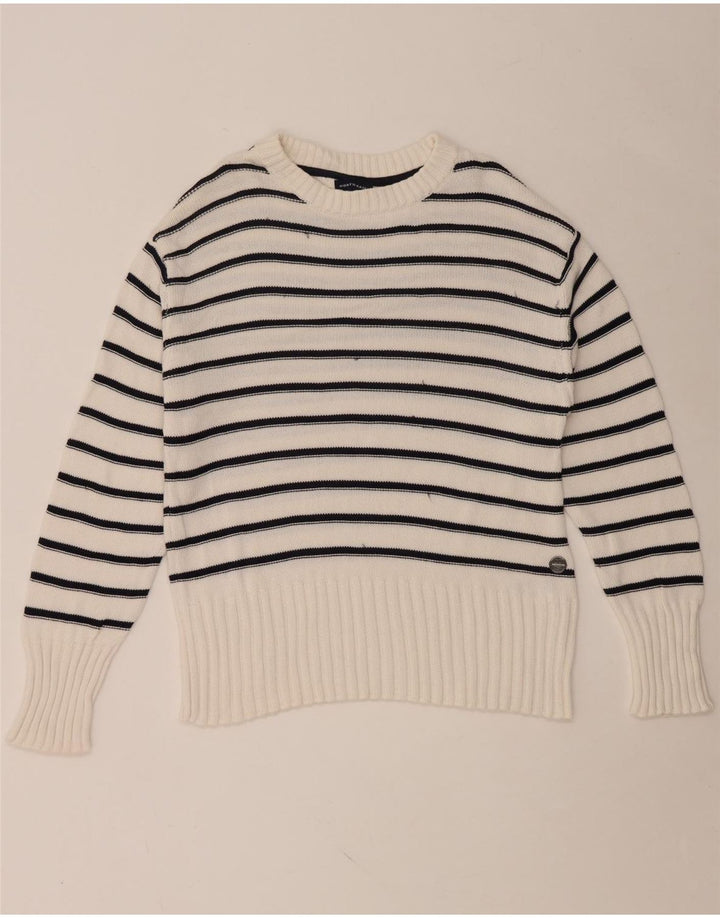 NORTH SAILS Womens Crew Neck Jumper Sweater UK 14 Medium White Striped