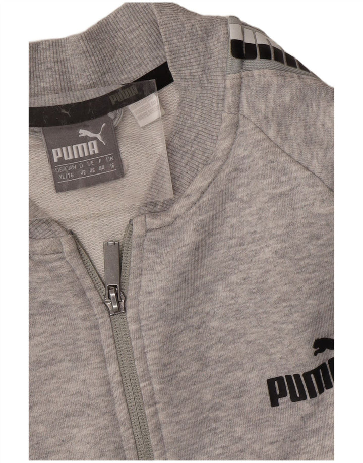 PUMA Womens Crop Graphic Tracksuit Top Jacket UK 16 Large Grey Flecked