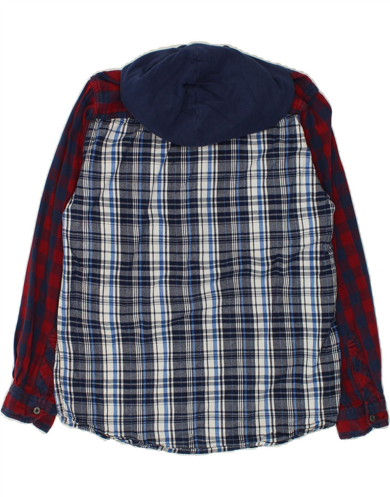 TOMMY HILFIGER Boys Hooded Flannel Shirt 12-13 Years Large Navy Blue Check | Vintage Tommy Hilfiger | Thrift | Second-Hand Tommy Hilfiger | Used Clothing | Messina Hembry 