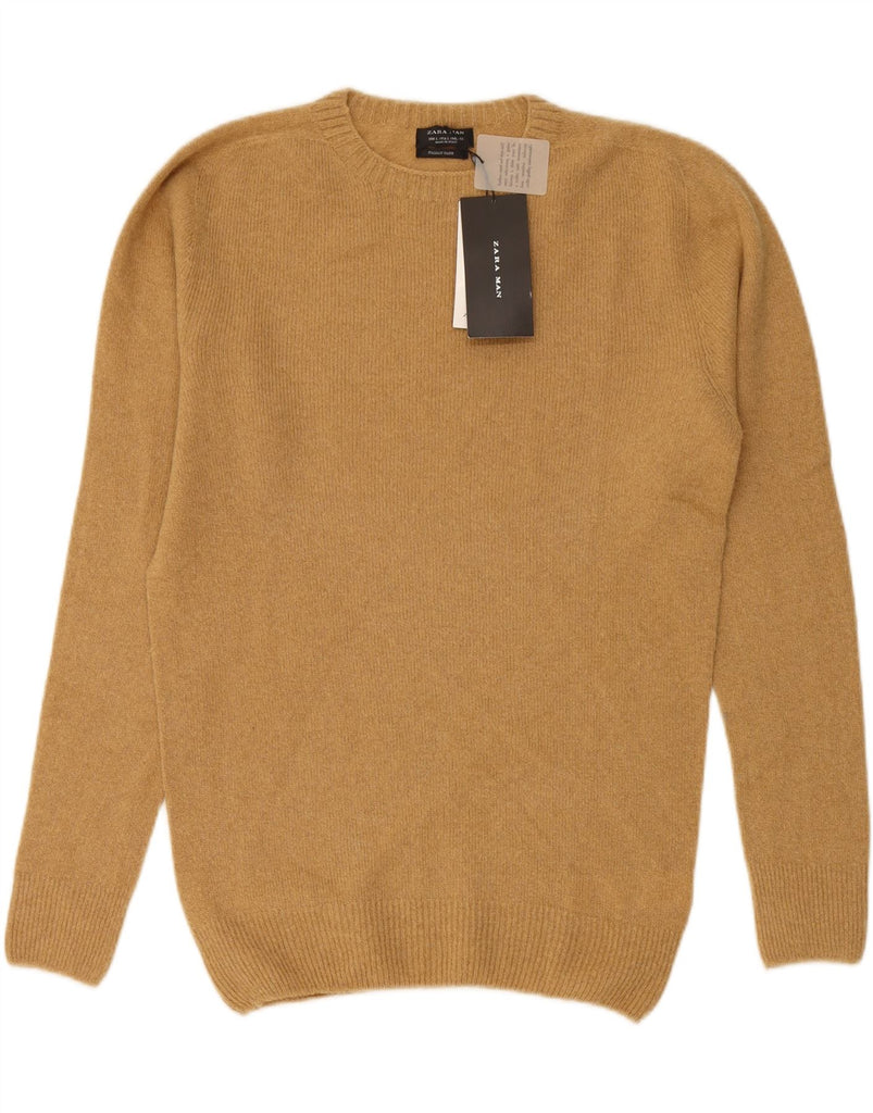 ZARA Mens Crew Neck Jumper Sweater Large Beige Wool Vintage Zara and Second-Hand Zara from Messina Hembry 