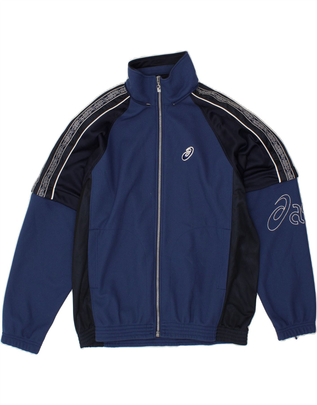 ASICS Mens Graphic Tracksuit Top Jacket Medium Navy Blue Colourblock