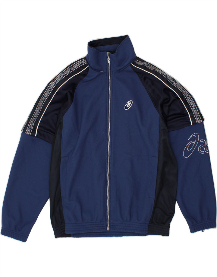 ASICS Mens Graphic Tracksuit Top Jacket Medium Navy Blue Colourblock