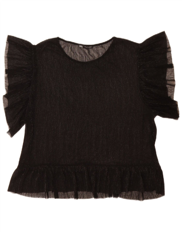Zara Womens Blouse Top UK 16 Large Black Flecked