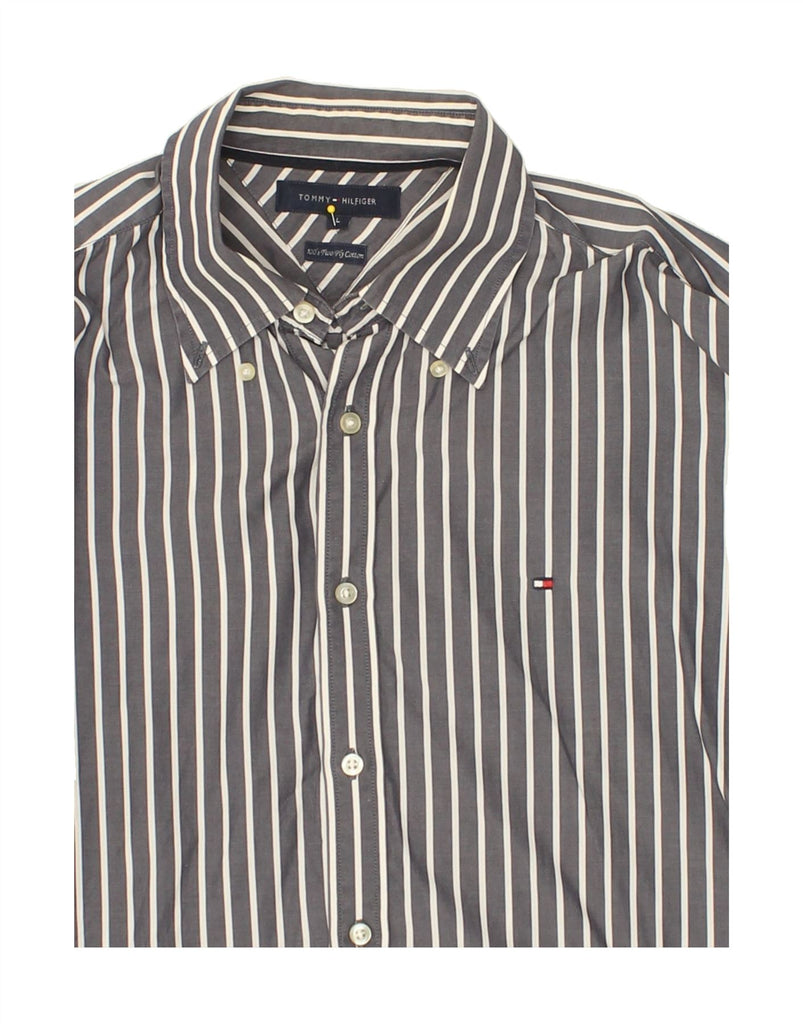 TOMMY HILFIGER Mens Shirt Large Grey Pinstripe Cotton Vintage Tommy Hilfiger and Second-Hand Tommy Hilfiger from Messina Hembry 