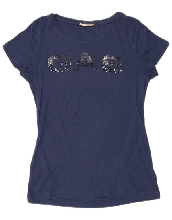 Gas Womens Graphic T-Shirt Top UK 12 Medium Navy Blue Cotton