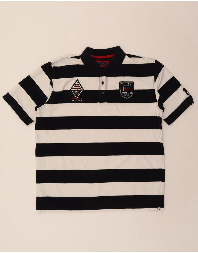 CHRISTIAN BERG Mens Graphic Polo Shirt XL Black Striped Vintage Christian Berg and Second-Hand Christian Berg from Messina Hembry 