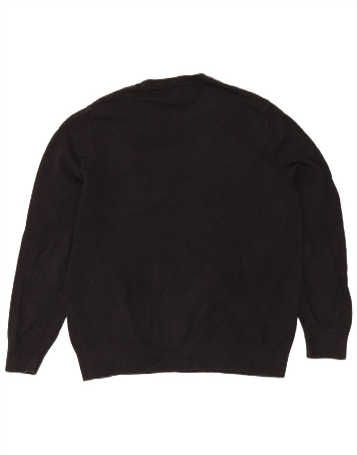 Nautica Mens Crew Neck Jumper Sweater Medium Black Striped Cotton