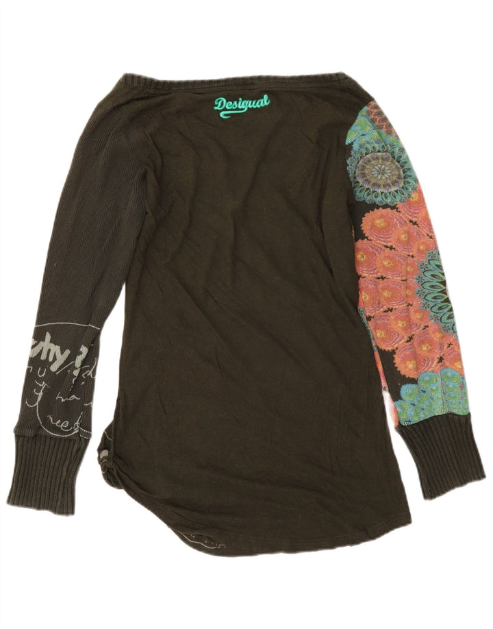 Desigual Womens Graphic Top Long Sleeve UK 12 Medium Black Floral