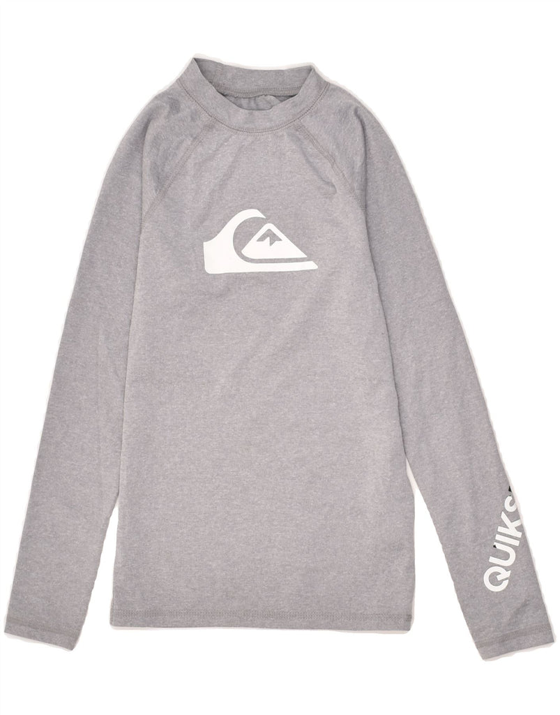 QUIKSILVER Boys Graphic Top Long Sleeve 7-8 Years XS Grey Polyester | Vintage Quiksilver | Thrift | Second-Hand Quiksilver | Used Clothing | Messina Hembry 