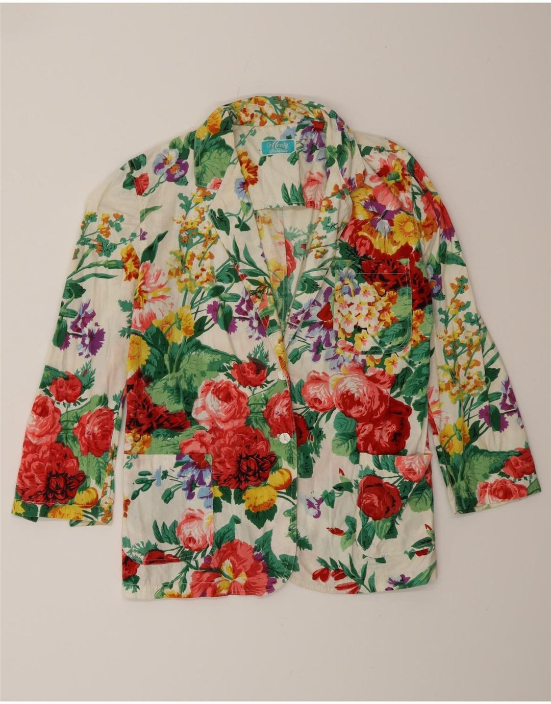 Vintage Womens 3/4 Sleeve Blazer Jacket IT 34 2XS Multicoloured Floral